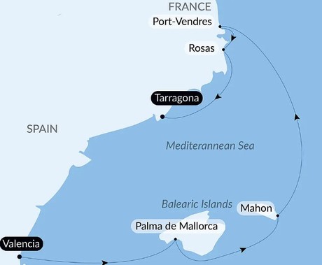 Map for Catalonia and the Balearic Islands Luxury Spain Cruise