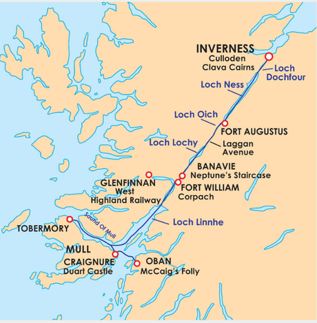 Map for Caledonian and Great Glen Explorer