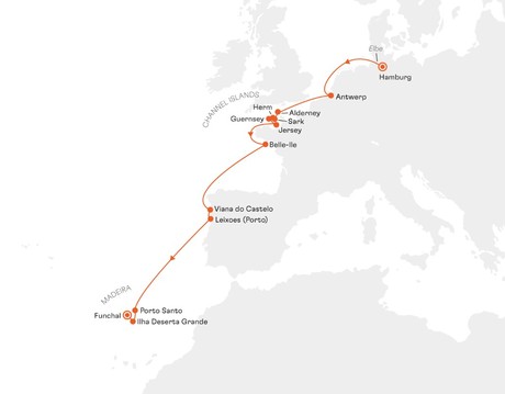 Map for Channel Islands and Portugal with Madeira Cruise