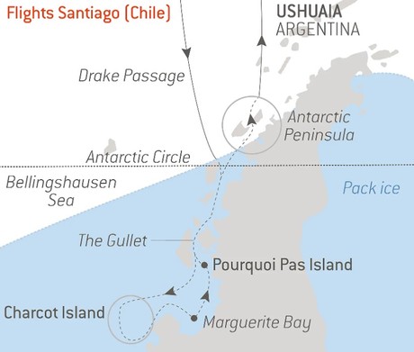 Map for In the Wake of Jean-Baptiste Charcot - In Depth Antarctica Luxury Expedition