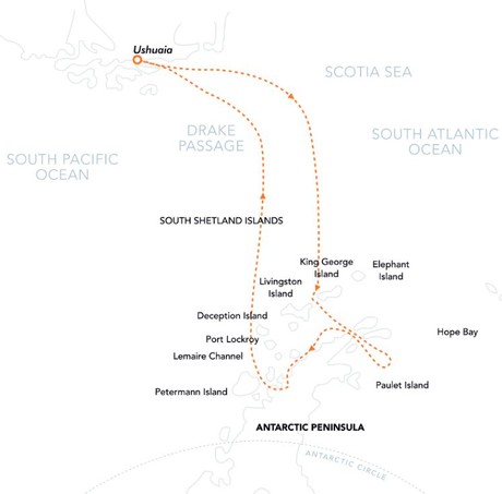 Map for Christmas in Antarctica - Ushuaia to Ushuaia Expedition