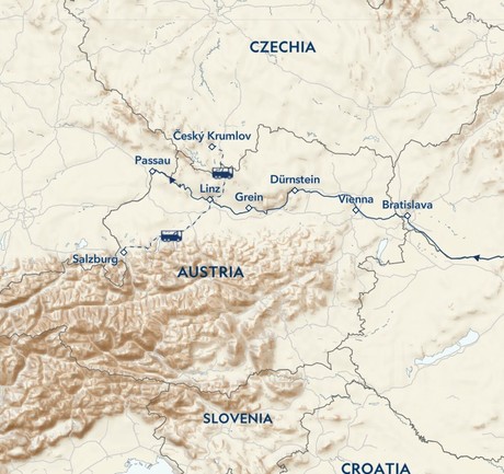 Map for Christmas Markets on the Danube River Cruise