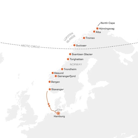 Map for Christmas Adventure Northern Lights Norway Expedition Cruise