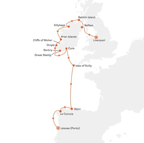 Map for Circumnavigation of Ireland - The Emerald Isle