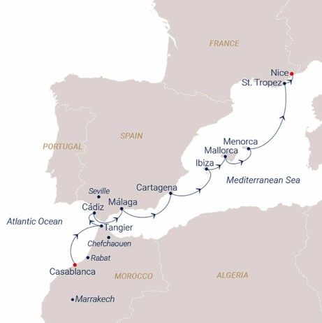 Map for Cities of Culture in the Sunny South - Sailing Mediterranean Cruise