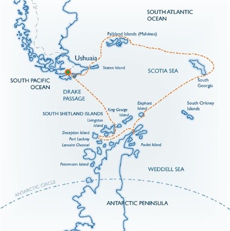 Map for Classic South Georgia aboard Ushuaia