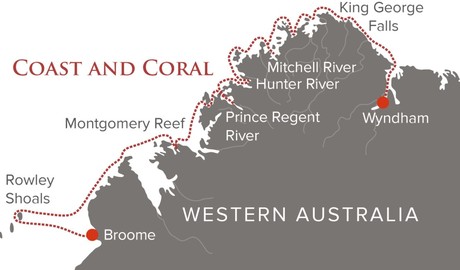 Map for Coast and Coral 14 Day Cruise