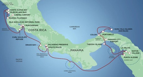 Map for Costa Rica & Panama Coastal Expedition Cruise