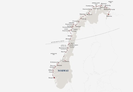 Map for The Coastal Express – South: Kirkenes - Bergen