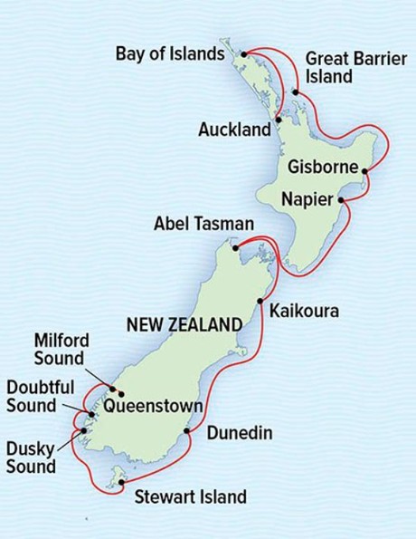 Map for Coastal New Zealand: Auckland to Milford Sound
