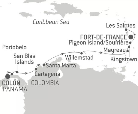 Map for Panama, Colombia & Caribbean Islands
