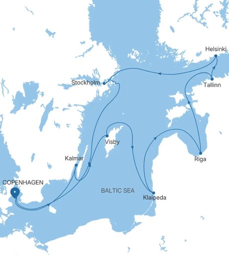 Map for 11 Days Luxury Baltic Sea Cruise - Copenhagen to Copenhagen