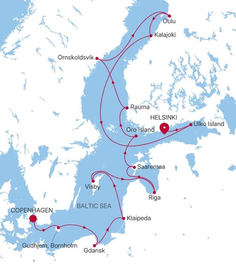 Map for 15 Days Luxury Baltic & Scandinavia Cruise - Copenhagen to Helsinki