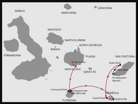 Map for Cormorant II Galapagos 4 Day Cruise