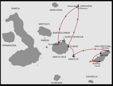 Map for Cormorant II Galapagos 5 Day Cruise