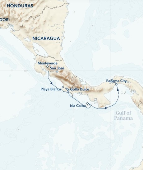 Map for Costa Rica and the Panama Canal Adventure Cruise