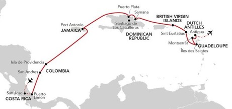 Map for Costa Rica to the Caribbean Small Ship Cruise