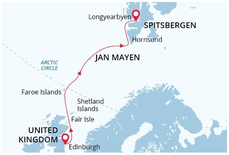 Map for Crossing the Arctic Circle Expedition Cruise
