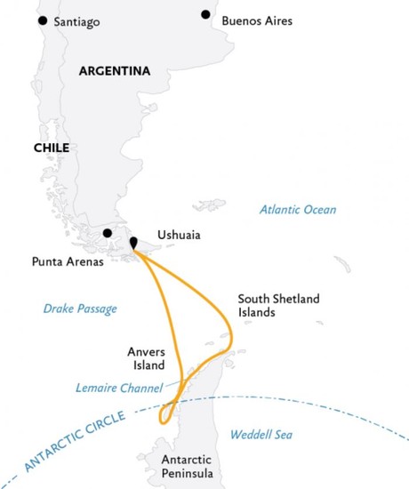 Map for Crossing the Antarctic Circle Expedition