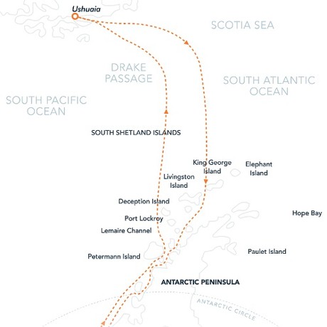 Map for Crossing the Circle - Ushuaia to Ushuaia Expedition