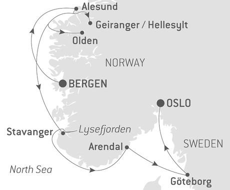Map for Cruising the Norwegian Fjords – with Smithsonian Journeys