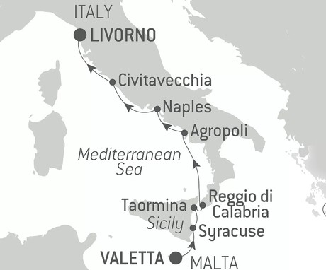 Map for Cruising Southern Italy and Sicily – with Smithsonian Journeys in Luxury
