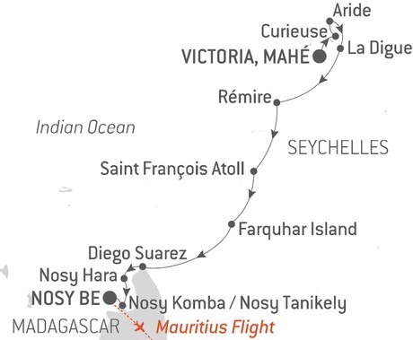 Map for Curious Islands from the Seychelles to Madagascar - 11 Day Luxury Cruise