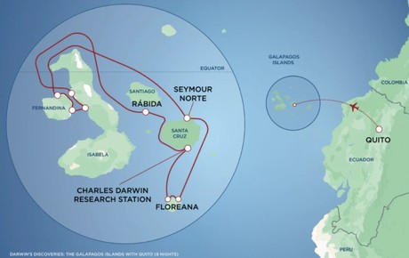 Map for Darwin's Discoveries: The Galapagos Islands with Quito