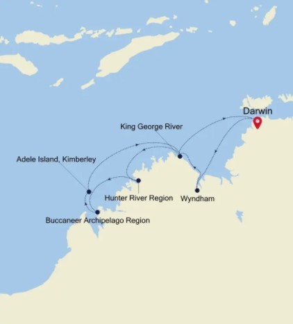 Map for Darwin to Darwin Luxury Cruise