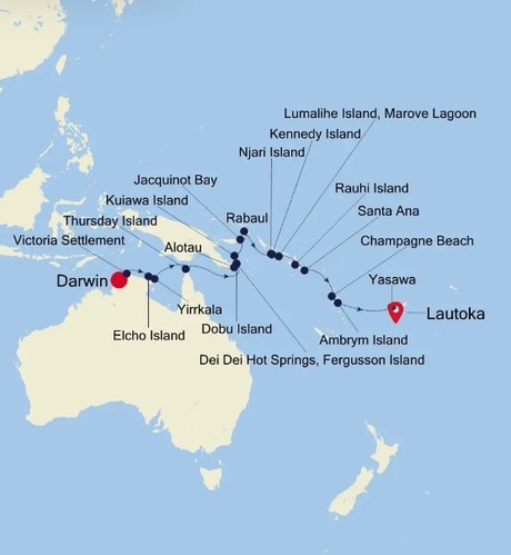 Map for Darwin to Lautoka Luxury Cruise