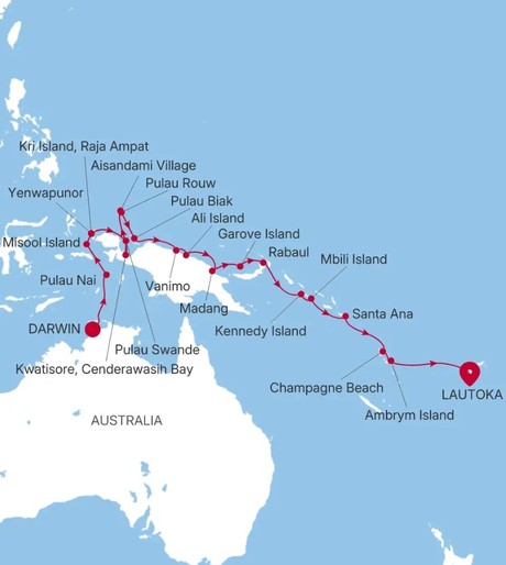 Map for 24 Days Melanesia Luxury Expedition - Darwin to Lautoka