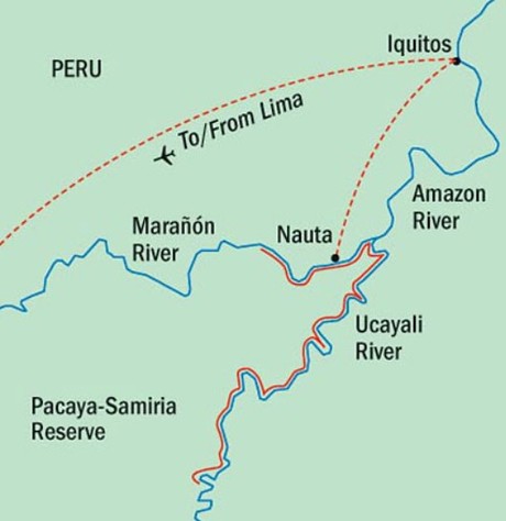 Map for Upper Amazon Aboard the Delfin II