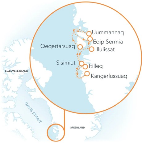 Map for Greenland: Disko Bay & Beyond Expedition Cruise