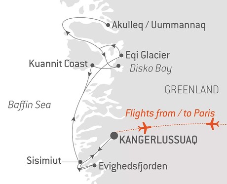 Map for Disko Bay and Inuit Villages -  Greenland Luxury Expedition