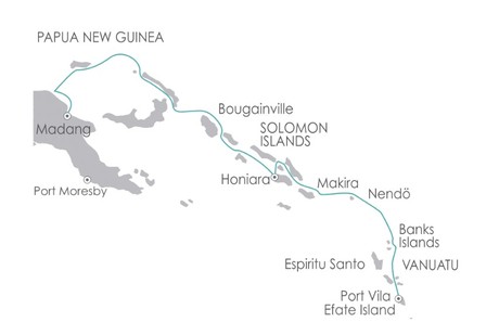 Map for Discover the Secrets of Melanesia aboard Heritage Adventurer 2023