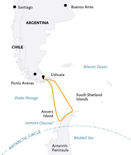 Map for Antarctic Explorer Expedition Cruise