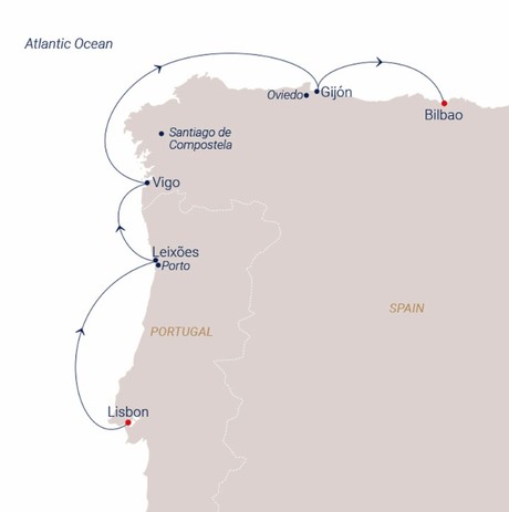 Map for The Diversity of The Iberian Coasts - Sailing Cruise