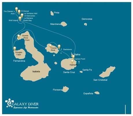 Map for Galapagos Diving Small Ship Cruise