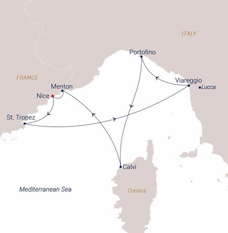 Map for Mediterranean Style Nice to Nice Sailing