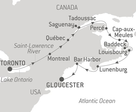 Map for From Canada to the American East Coast with Ponant