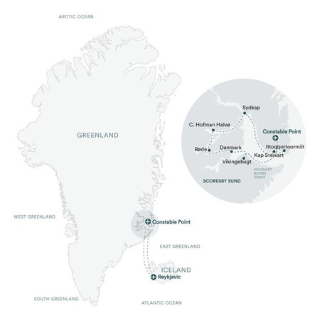Map for East Greenland Explorer Fly & Cruise
