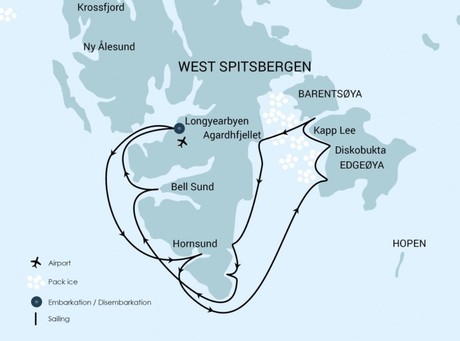 Map for East Spitsbergen - Summer Solstice aboard Hondius