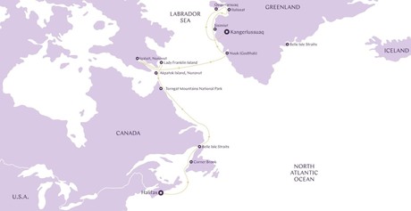 Map for Greenland to Nova Scotia exploring the Canadian Arctic Adventure