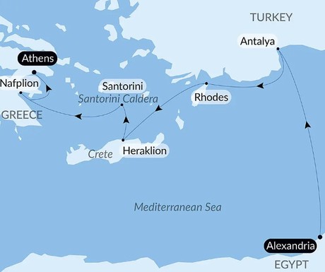 Map for Eastern Lights and Islands of the Aegean Sea Luxury Cruise