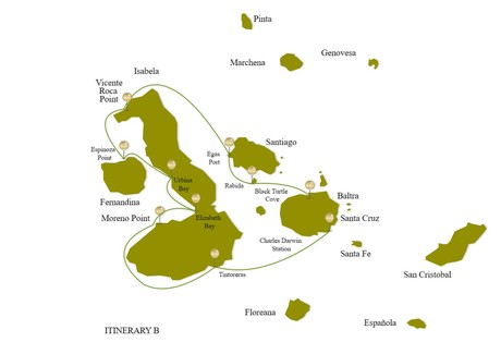 Map for 5 Day Galapagos Cruise B aboard Catamaran Eco Galaxy