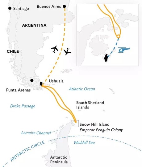 Map for Emperor Penguin Quest - Expedition to Snow Hill - Antarctic Peninsula Cruise