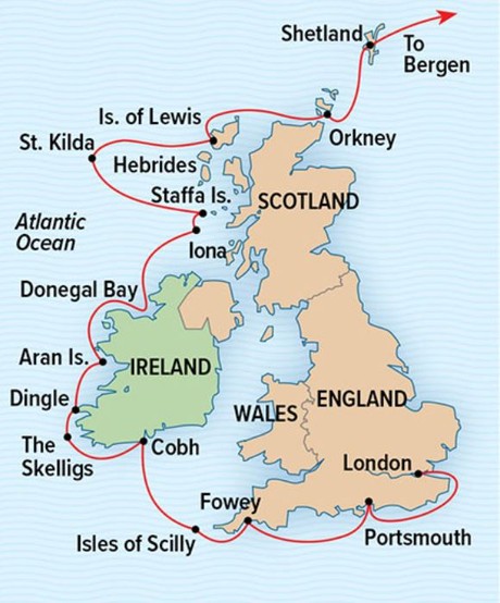 Map for Ancient Isles: England, Ireland & Scotland Cruise