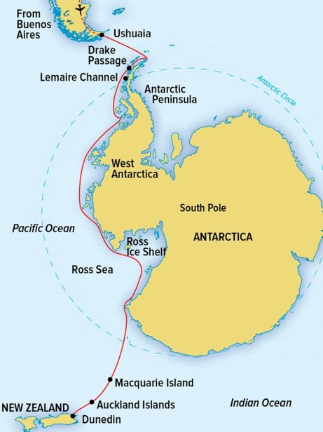 Map for Epic Antarctica: From the Peninsula to the Ross Sea & Beyond