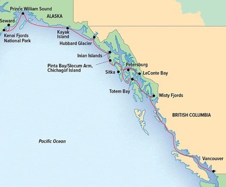 Map for Epic Coastal Alaska aboard National Geographic Orion