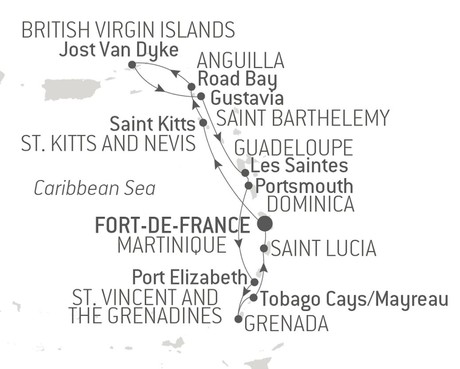 Map for The Essential of the Caribbean with Ponant aboard Le Dumont-d'Urville